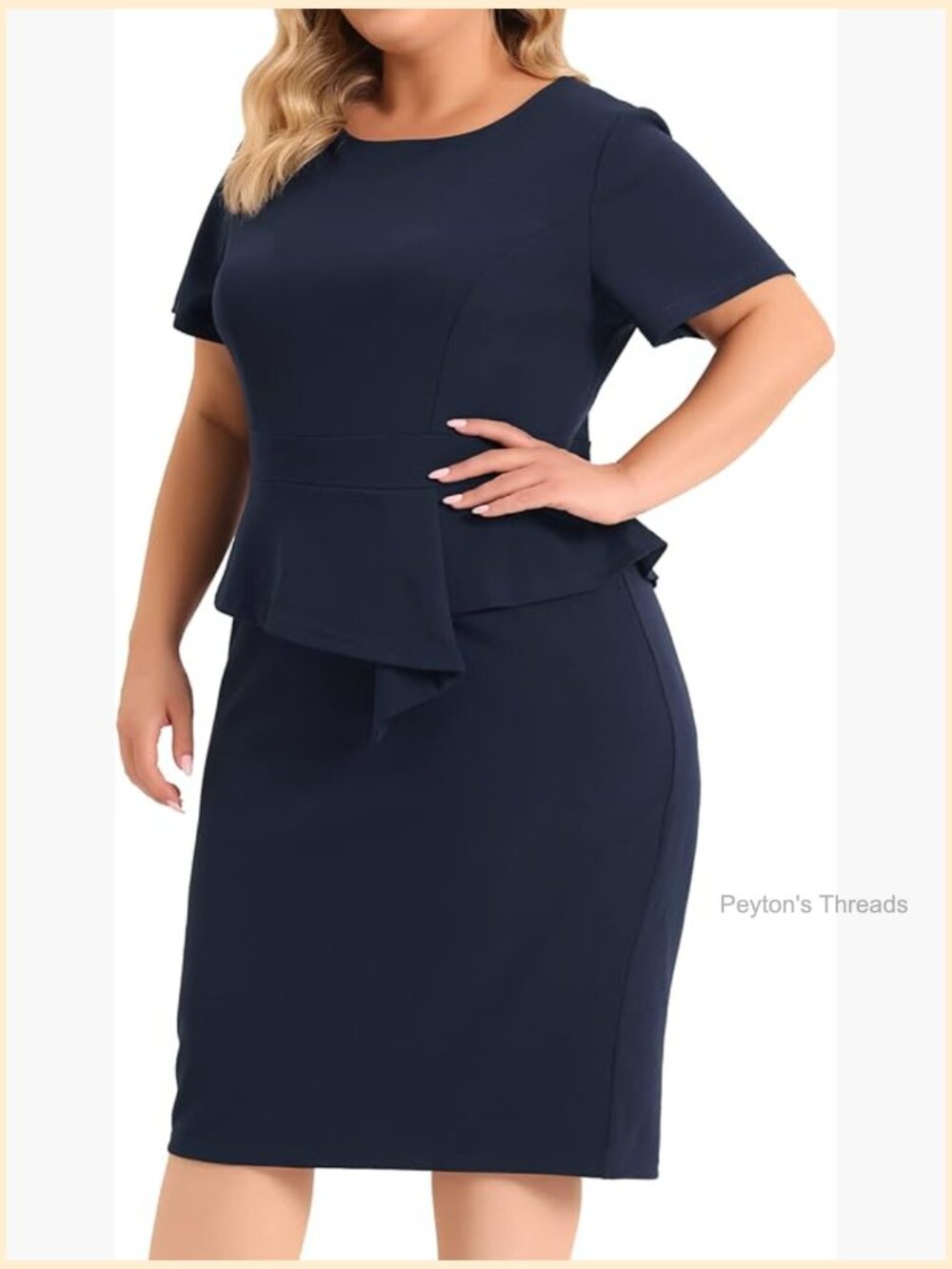 Plus Size Peplum Pencil Dress Short Sleeve Crew Neck Work Office Bodycon